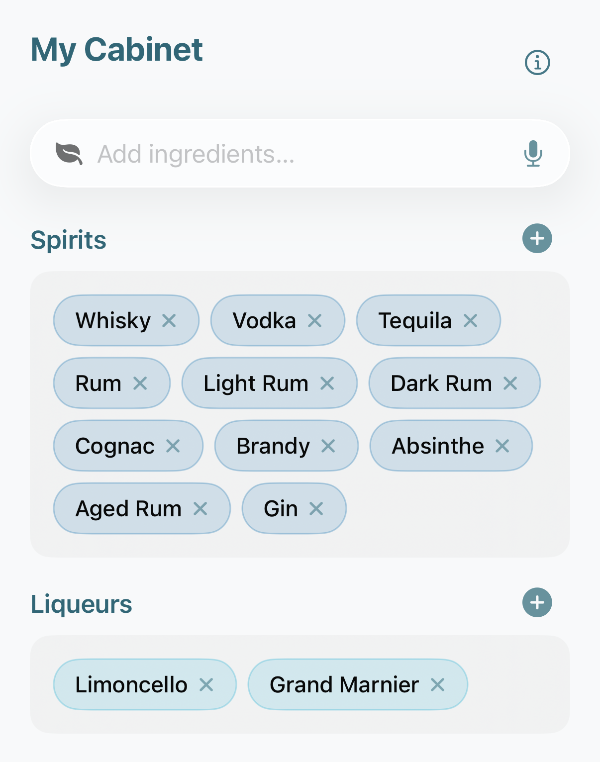 DrinkMate cabinet management on iPhone