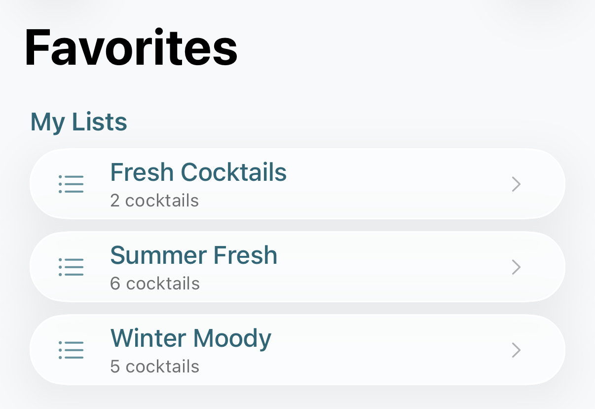 DrinkMate Pro favorite lists on iPhone
